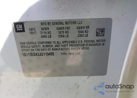 2018 Chevrolet Impala Lt z USA, uszkodzony, nr VIN 1G1105SA2JU119405